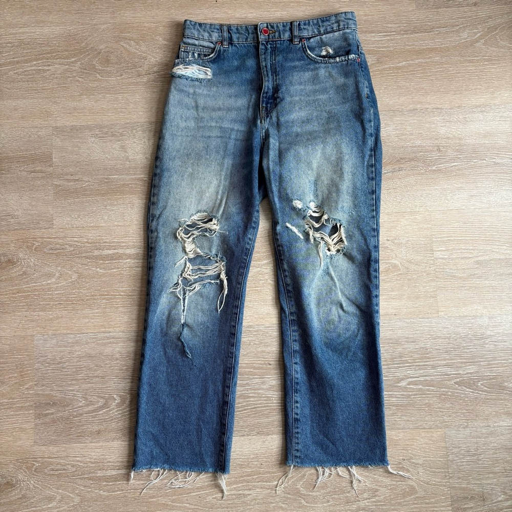 Zara Distressed Denim High Waist Jeans